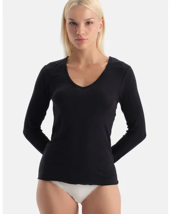Bluza slim fit de casa din amestec de modal, Negru