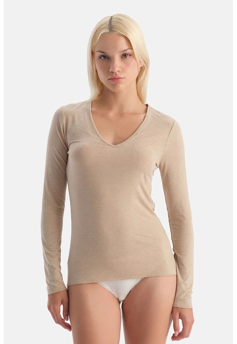 Bluza slim fit de casa din amestec de modal, Bej