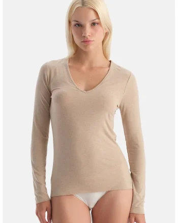 Bluza slim fit de casa din amestec de modal, Bej