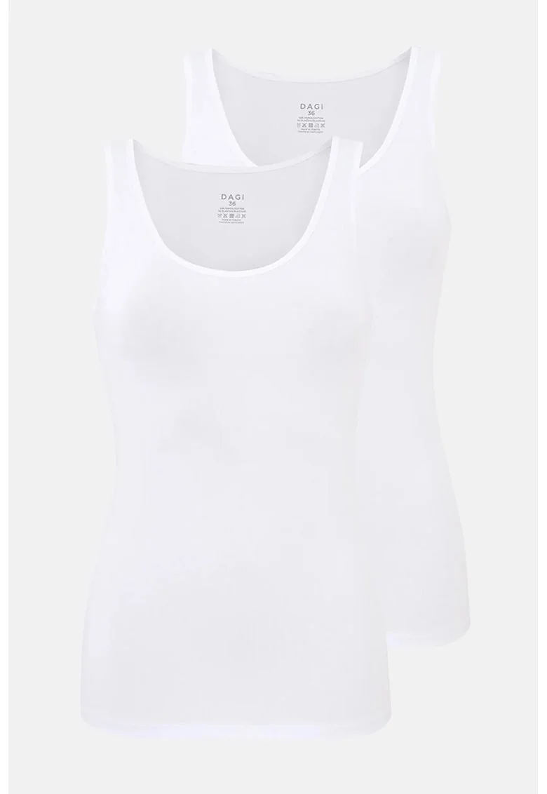 Set de top-uri slim fit cu decolteu rotund - 2 piese, Alb optic