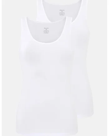 Set de top-uri slim fit cu decolteu rotund - 2 piese, Alb optic