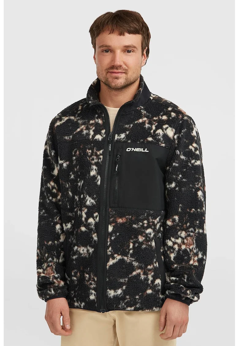Jacheta din fleece cu model Must-Have High Pile, Negru/Bej