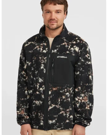 Jacheta din fleece cu model Must-Have High Pile, Negru/Bej