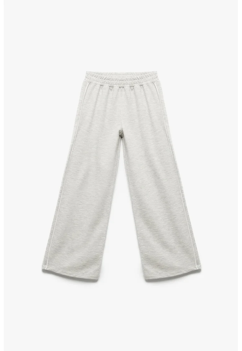 Pantaloni de trening cu croiala ampla si talie elastica, Gri deschis melange