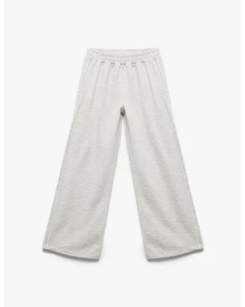 Pantaloni de trening cu croiala ampla si talie elastica, Gri deschis melange