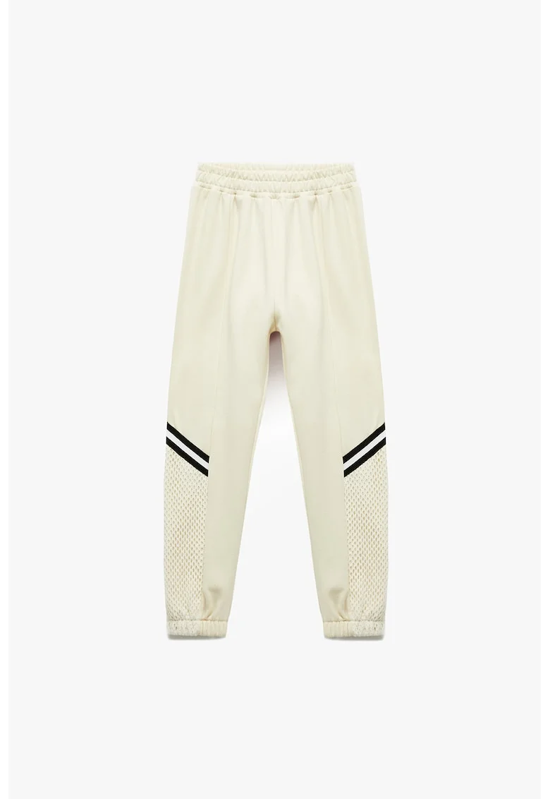 Pantaloni de trening cu segment din plasa, Crem
