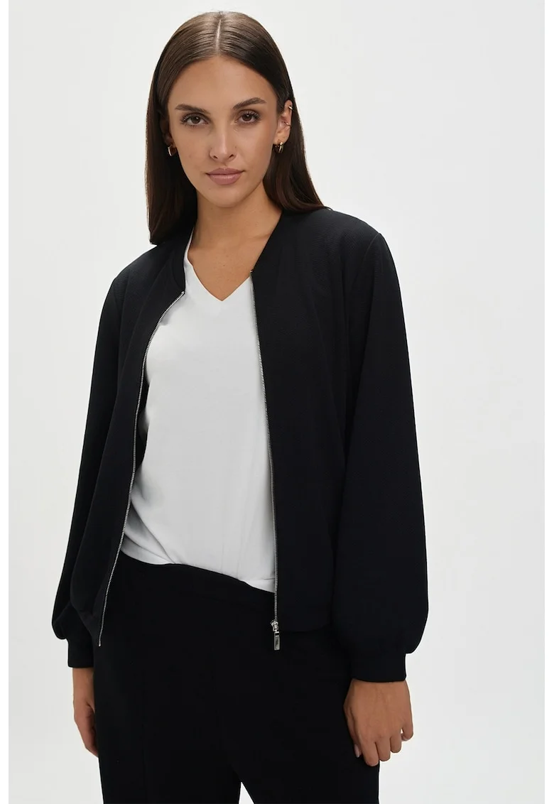 Jacheta bomber cu fermoar si model uni, Negru