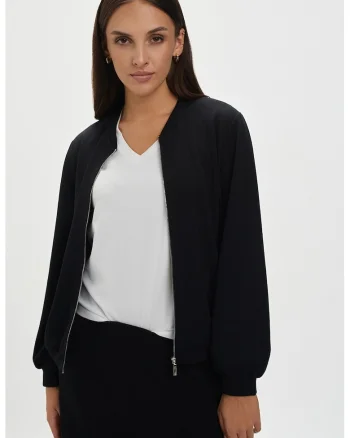 Jacheta bomber cu fermoar si model uni, Negru