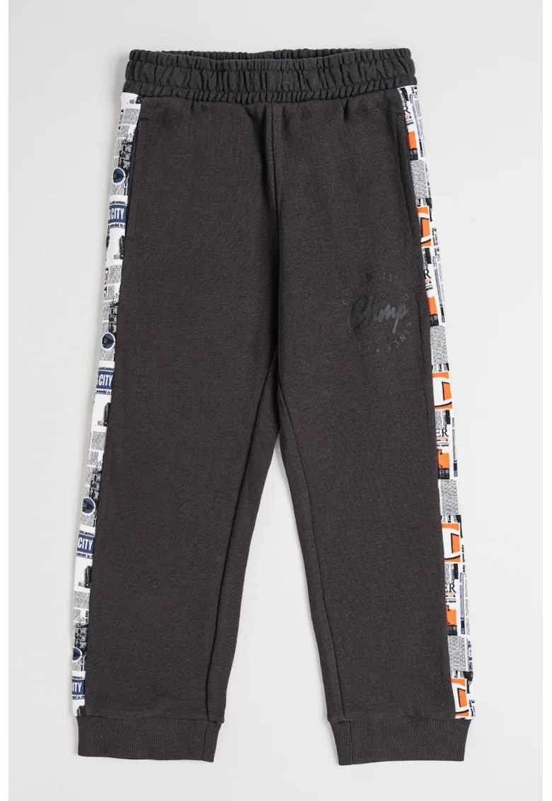 Pantaloni de trening din amestec de bumbac cu segmente laterale, Gri inchis