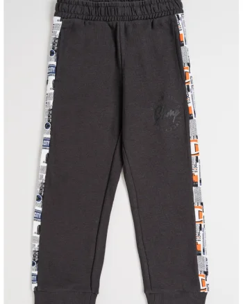 Pantaloni de trening din amestec de bumbac cu segmente laterale, Gri inchis
