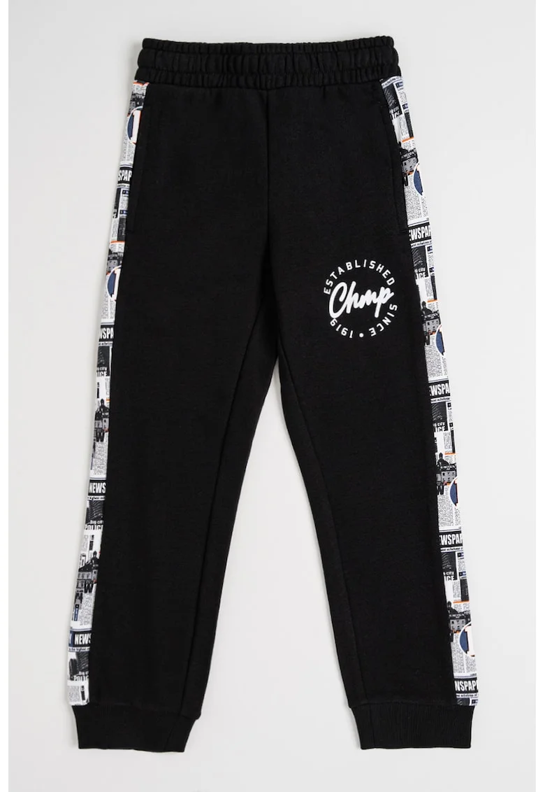 Pantaloni de trening din amestec de bumbac cu segmente laterale, Negru