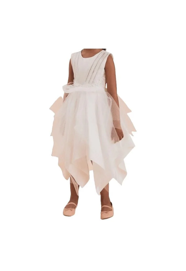 Rochie de Ocazie pentru Fete Monica, Elegantă, Albă, Design Stratificat, Confortabilă și Durabilă