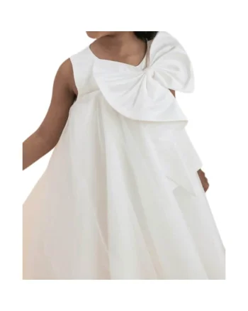 Rochie de ocazie pentru fetițe Isabella, alb crem, elegantă cu fundă mare - Ideală pentru nunți, botezuri și evenimente speciale, Alb