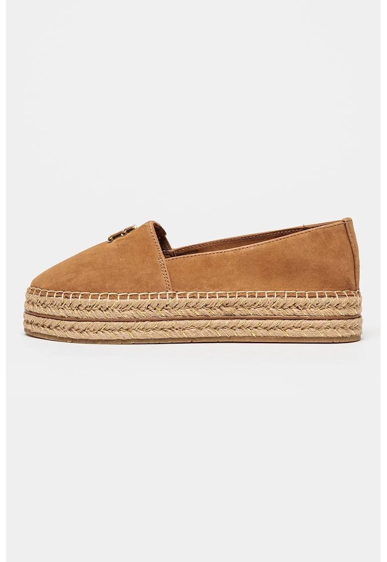 Espadrile din piele intoarsa cu talpa flatform, Maro scortisoara