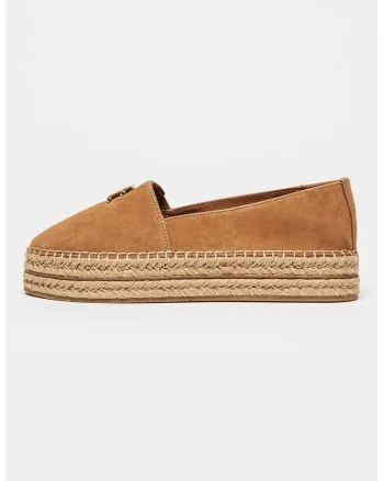 Espadrile din piele intoarsa cu talpa flatform, Maro scortisoara