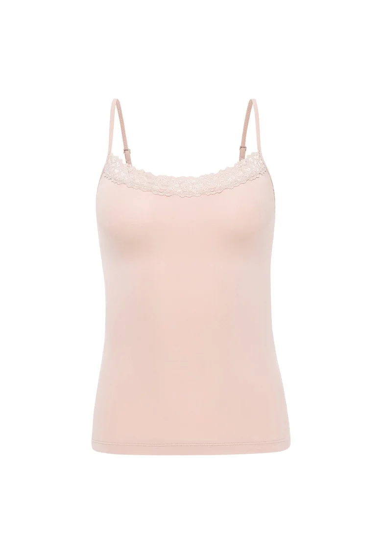 Top slim fit cu captuseala din dantela, Bej