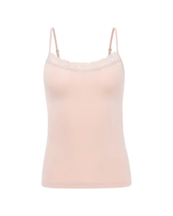 Top slim fit cu captuseala din dantela, Bej