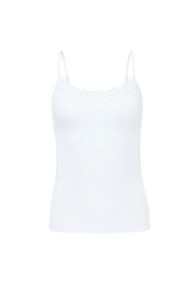 Top slim fit cu captuseala din dantela, Alb