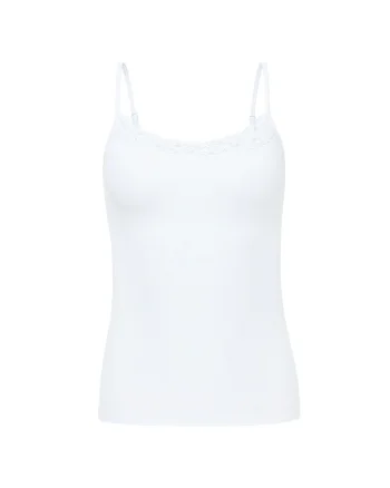 Top slim fit cu captuseala din dantela, Alb