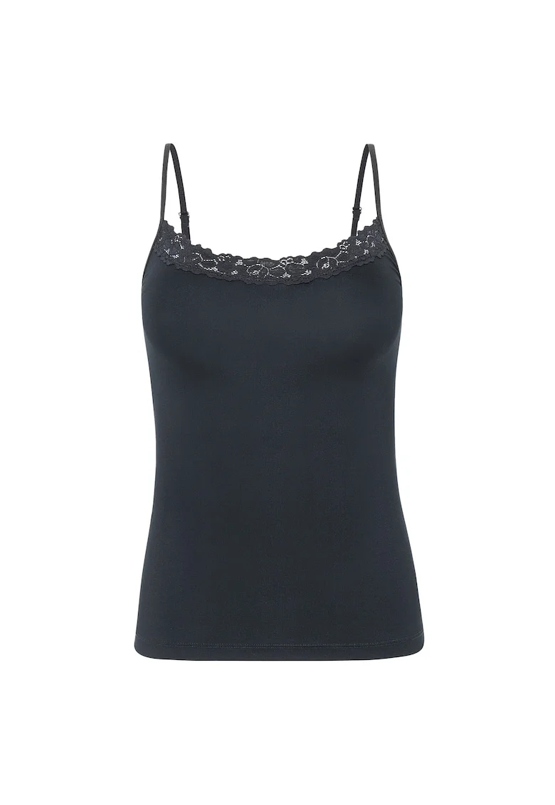 Top slim fit cu captuseala din dantela, Negru