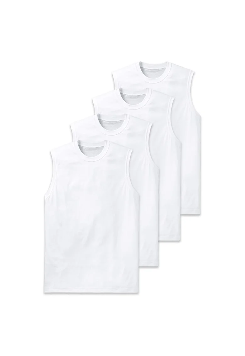 Set de top-uri cu decolteu la baza gatului si model uni - 4 piese, Alb