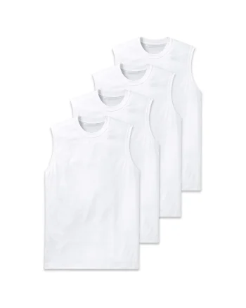 Set de top-uri cu decolteu la baza gatului si model uni - 4 piese, Alb