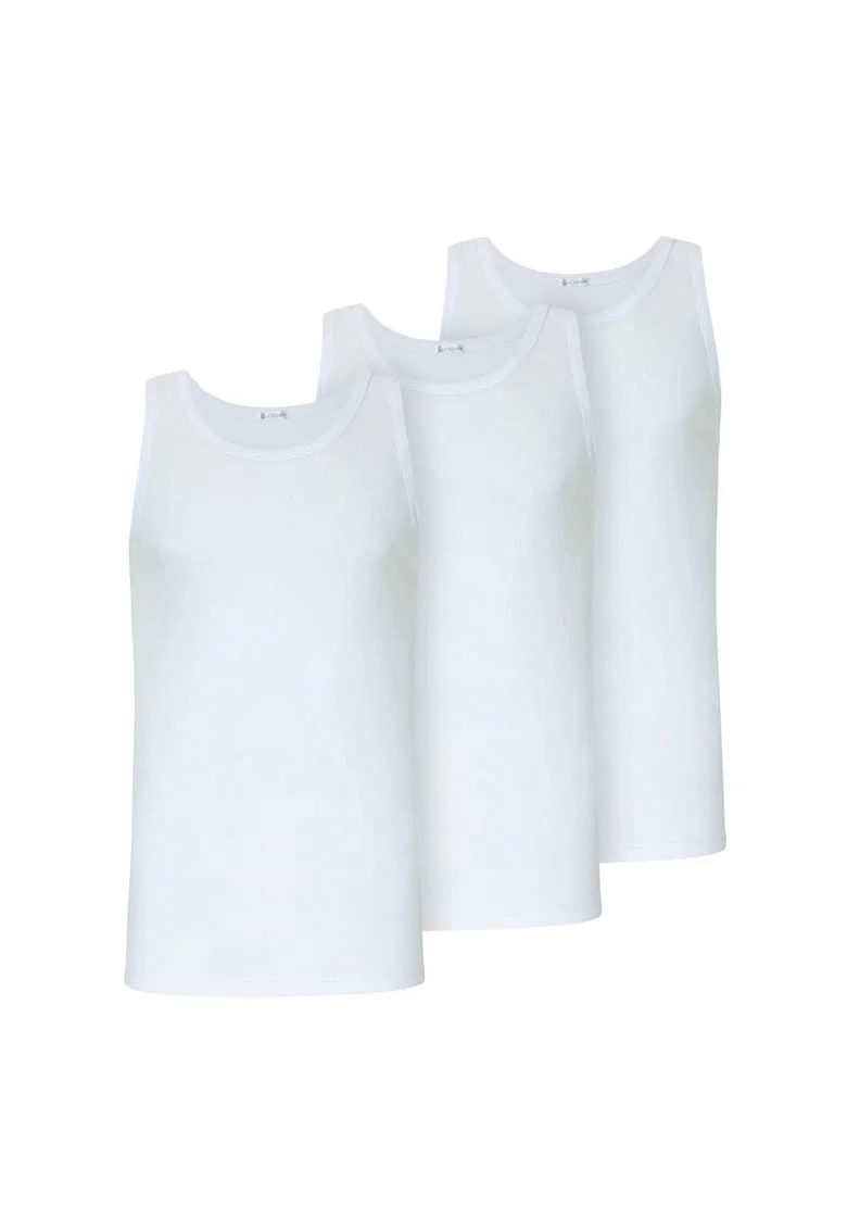 Set de top-uri cu decolteu rotund - 3 piese, Alb