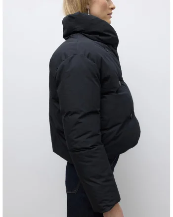 Geaca crop cu vatelina si guler inalt, Negru