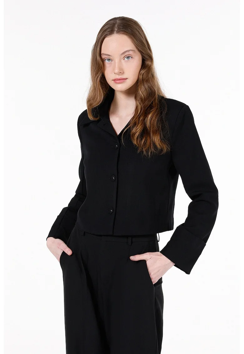 Jacheta regular fit cu decolteu in V, Negru