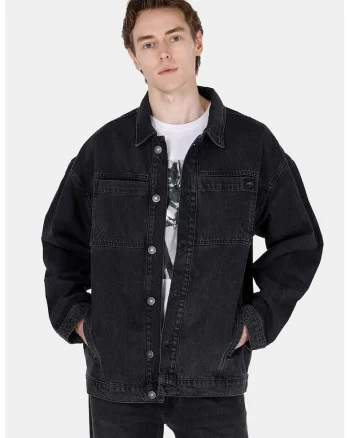 Jacheta din denim cu buzunare oblice, Negru