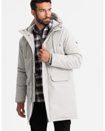 Geaca parka  OM-JALJ-0166, Cu fermoar, Cu gluga, Barbati