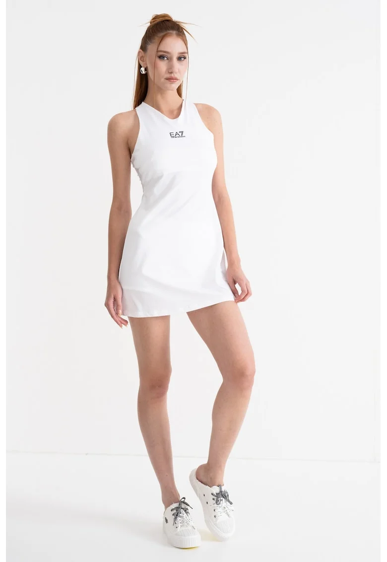 Rochie mini cu decolteu in V si pantaloni scurti asortati Tennis, Alb