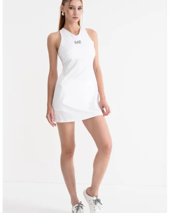 Rochie mini cu decolteu in V si pantaloni scurti asortati Tennis, Alb