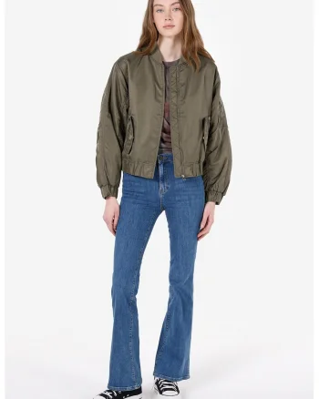 Jacheta bomber din nailon cu buzunare multiple, Kaki