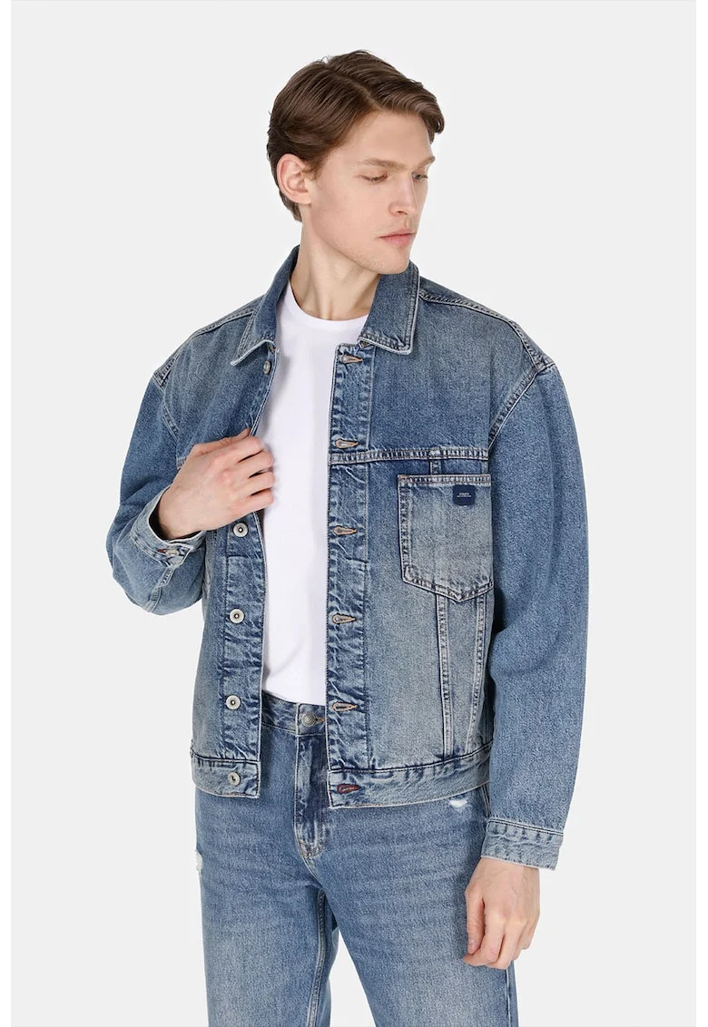 Jacheta din denim cu buzunare pe piept, Albastru