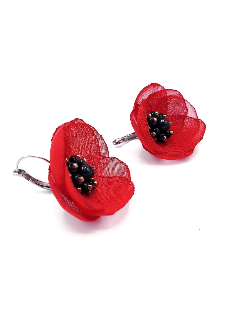 Cercei dama, Zia Fashion, Love, maci rosii, eleganti, cu tortite inox