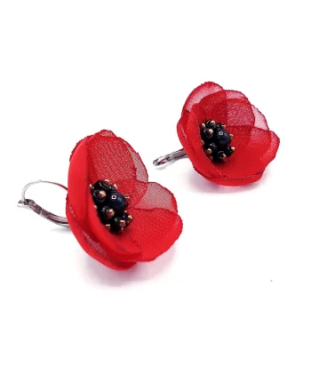 Cercei dama, Zia Fashion, Love, maci rosii, eleganti, cu tortite inox