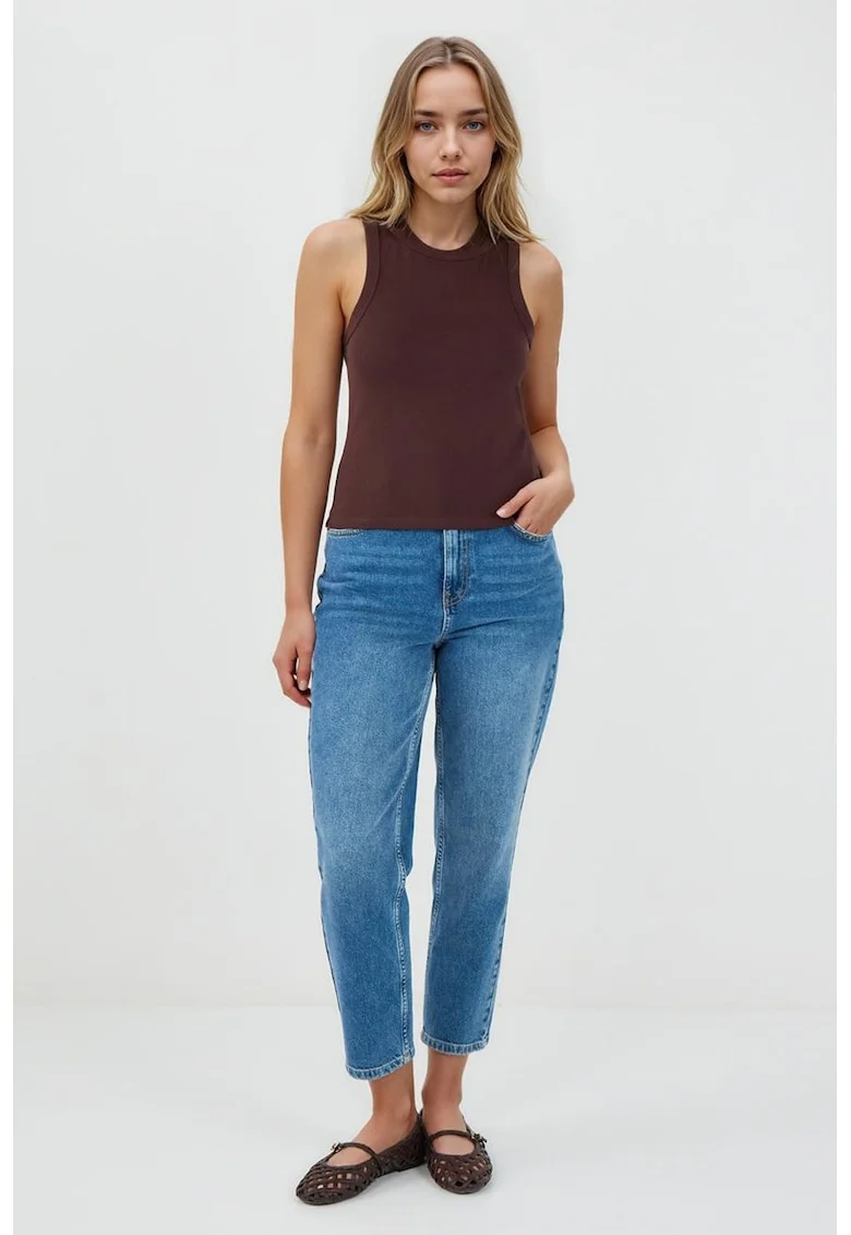 Top slim-fit din amestec de bumbac, Maro