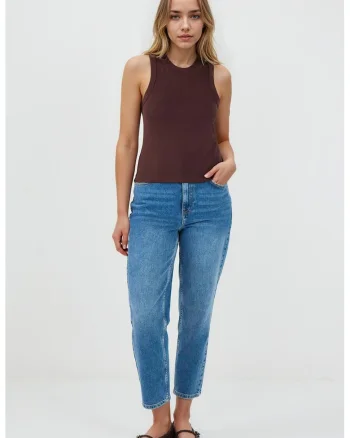 Top slim-fit din amestec de bumbac, Maro