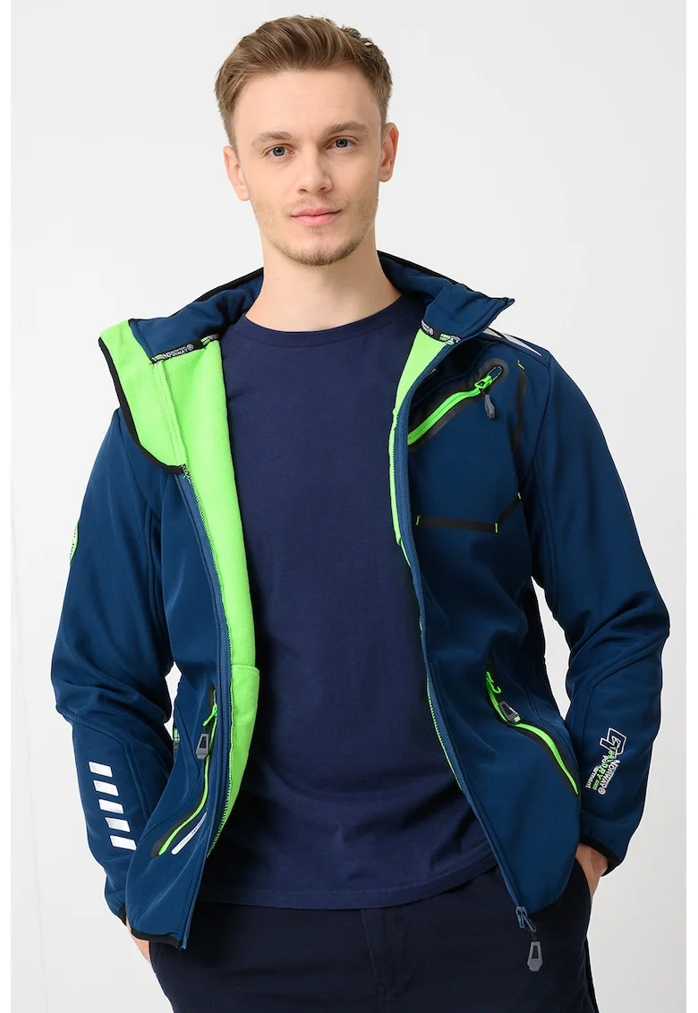 Jacheta cu fermoar si gluga Royaute, Verde lime/Bleumarin