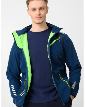 Jacheta cu fermoar si gluga Royaute, Verde lime/Bleumarin