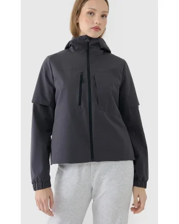 Jacheta de tranzitie  gri, membrana NeoDry 5000, croiala supradimensionata, pentru femei, cu gluga,