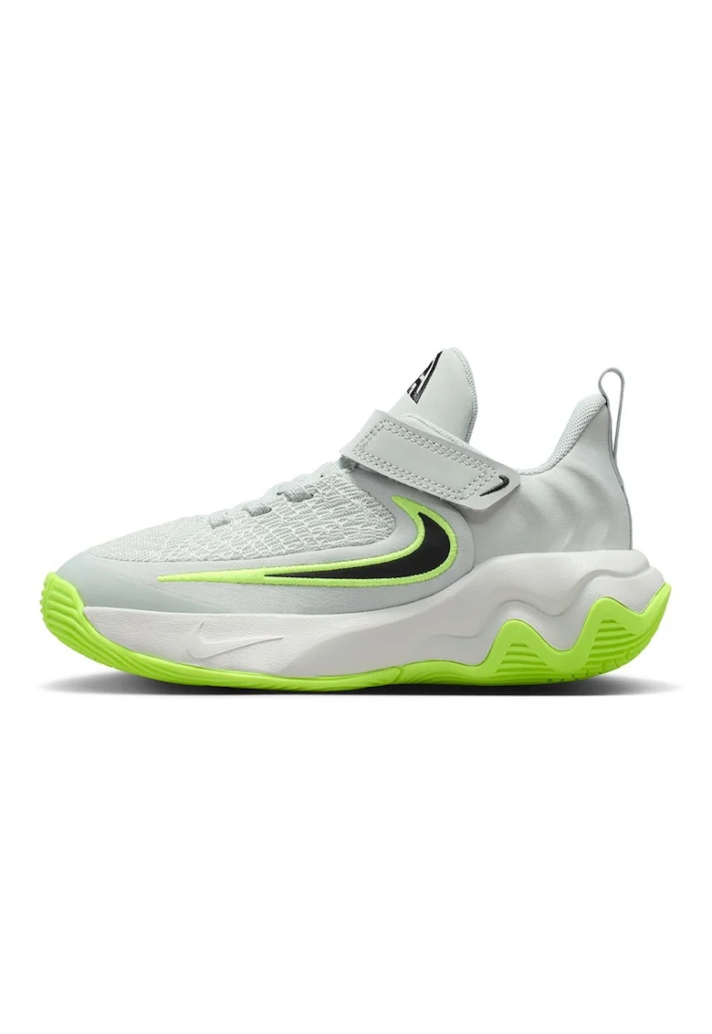 Pantofi Giannis Immortality 4 cu segment cu inchidere velcro pentru baschet, Gri deschis/Verde lime
