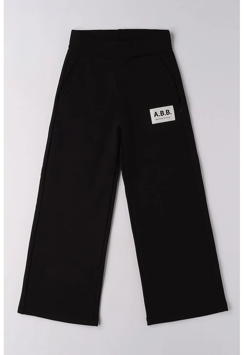 Pantaloni cu talie medie si croiala ampla, Negru