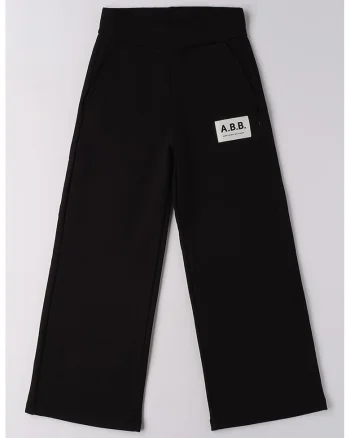Pantaloni cu talie medie si croiala ampla, Negru