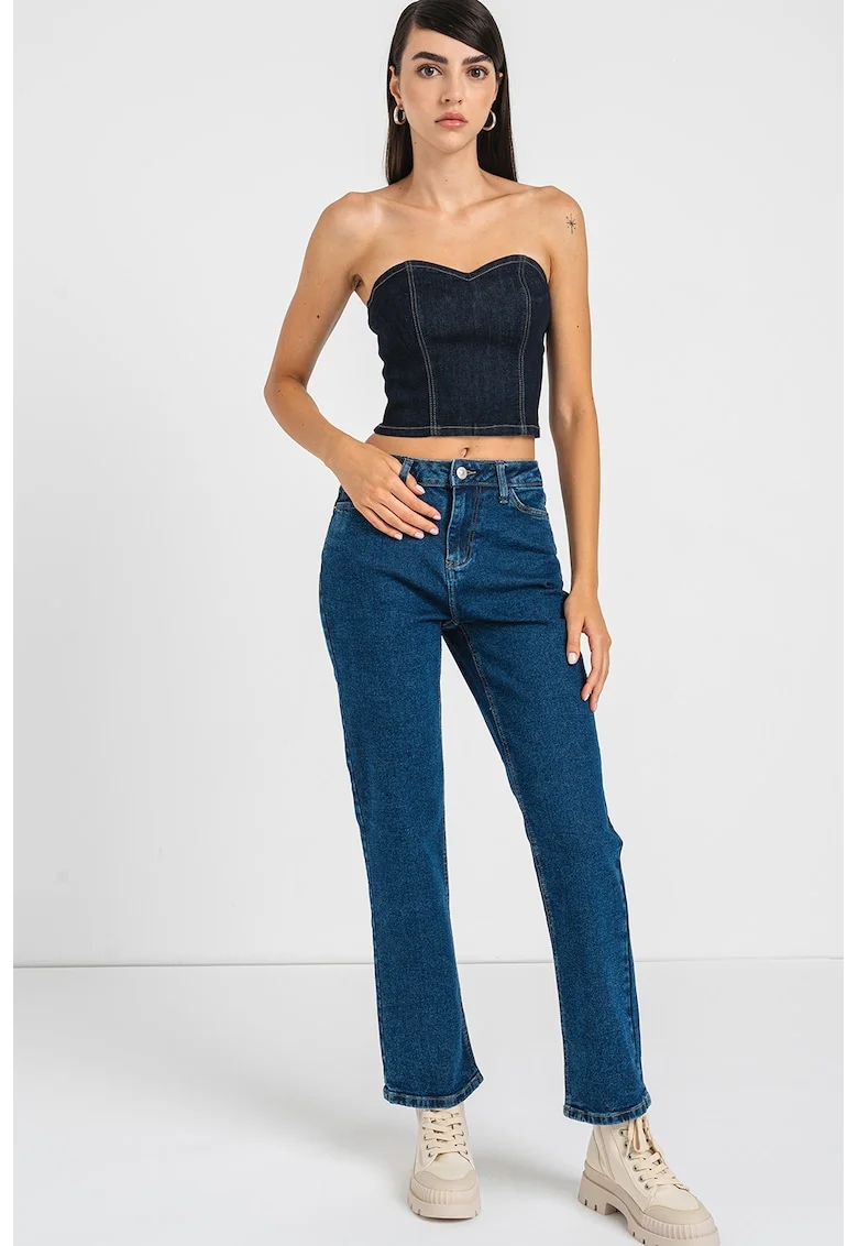 Top crop din denim, Bleumarin