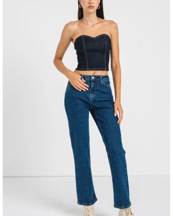 Top crop din denim, Bleumarin