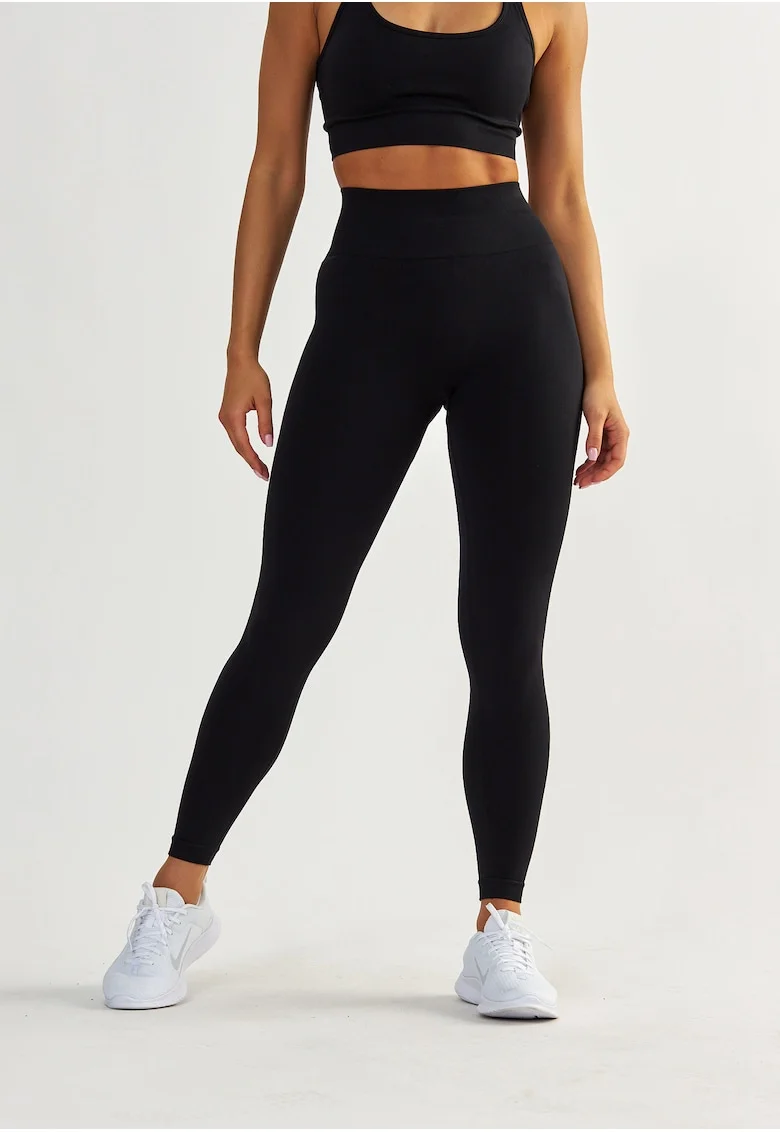 Colanti crop cu talie inalta pentru antrenament, Negru