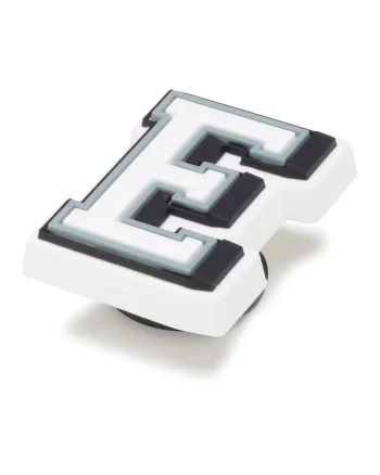 Talisman litera E, pentru saboti Jibbitz, Alb/Negru/Albastru