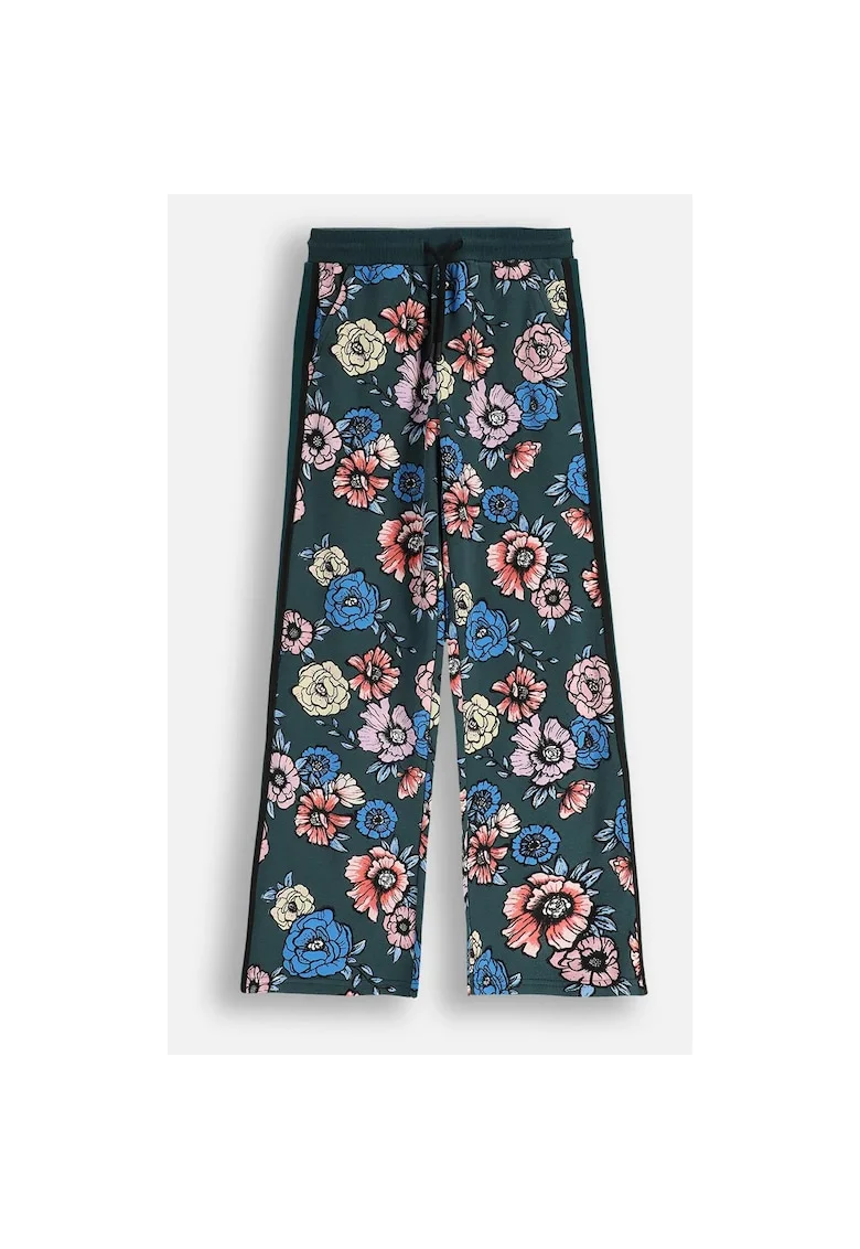 Pantaloni cu imprimeu floral si buzunare oblice,